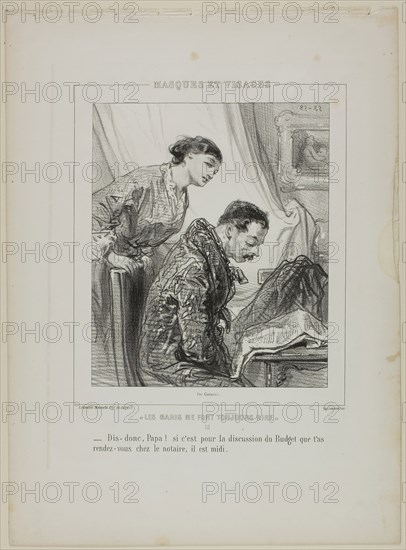 Say-So, Papa!, from Masques et Visages, 1853, Paul Gavarni, French, 1804-1866, France, Lithograph in black on ivory wove paper, 220 × 185 mm (image), 364 × 268 mm (sheet)