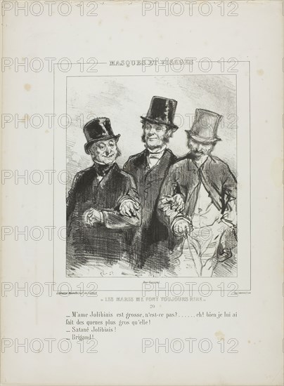 Les maris me font toujours rire: M’ame Jolibiais est grosse…, 1853, Paul Gavarni, French, 1804-1866, France, Lithograph in black on cream wove paper, 218 × 186 mm (image), 365 × 268 mm (sheet)