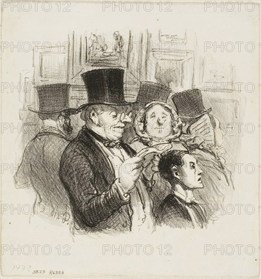 A Visit to the Salon, 1845, Honoré Victorin Daumier, French, 1808-1879, France, Lithograph in black on white wove paper, 122 × 134 mm (image), 156 × 149 mm (sheet)