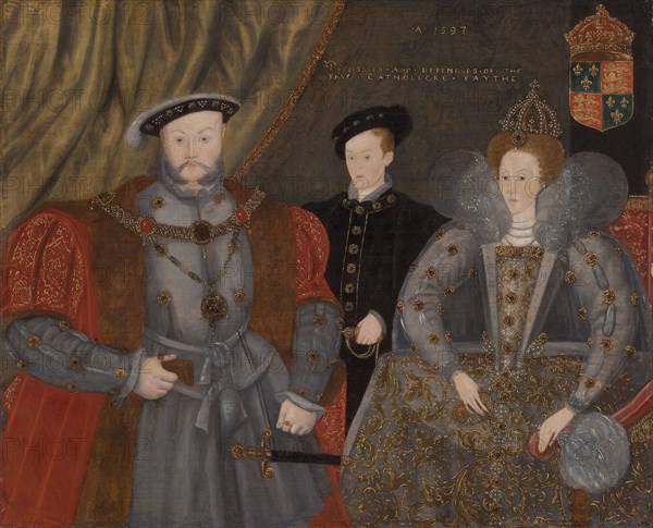 Henry VIII, Elizabeth I, and Edward VI, 1597, English, England, Oil on panel, 24 3/4 × 30 11/16 in. (63 × 78 cm)