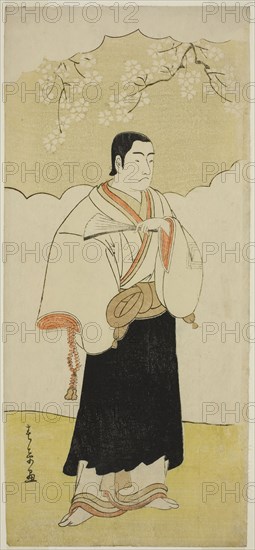 The Actor Ichikawa Monnosuke II as the Monk Renseibo in the Play Hatsumombi Kuruwa Soga, Performed at the Nakamura Theater in the Third Month, 1780, c. 1780, Katsukawa Shunsho ?? ??, Japanese, 1726-1792, Japan, Color woodblock print, hosoban, left sheet of triptych, 33.2 x 15.1 cm (13 1/8 x 5 15/16 in.)