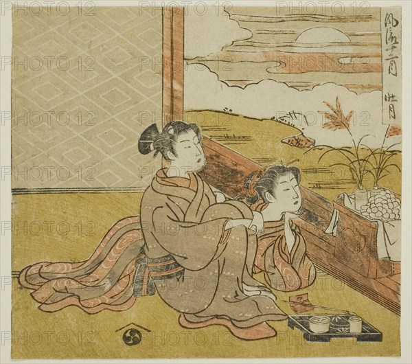 The Eighth Month (Sogetsu), from the series Fashionable Twelve Months (Furyu juni tsuki), c. 1770/72, Isoda Koryusai, Japanese, 1735-1790, Japan, Color woodblock print, koban, 5 x 5 1/2 in.