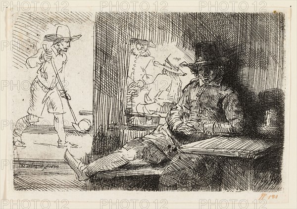 The Ringball Player, 1654, Rembrandt van Rijn, Dutch, 1606-1669, Holland, Etching on ivory laid paper, 95 x 143 mm (plate), 103 x 158 mm (sheet)