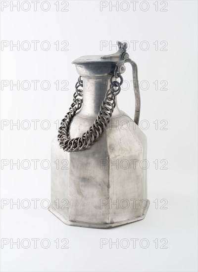 Covered Flagon with Chain, c. 1750, Pierre Main, Swiss, active 1716- c. 1750, Switzerland, Wallis, Pewter, 41.3 x 25.4 x 25.4 cm (16 1/4 x 10 x 10 in)