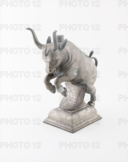 Butchers’ Guild Vessel in the Form of a Bull, c. 1750, Lindau, Germany, Lindau, Pewter, 26.7 x 11.4 x 22.5 cm (10 1/2 x 4 1/2 x 8 7/8 in.)