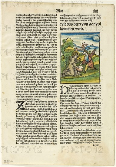 How the Heart Will Be Perfected by God from Der beschlossen gart des rosenkratz marie, plate twenty from Woodcuts from Books of the XVI Century, 1505, assembled into portfolio 1937, Hans Leonhard Schäuffelein (German, 1480/90-1538/40), assembled by Max Geisberg (Swiss, 1875-1943), Germany, Hand-colored woodcut on paper, 93 × 71 mm (image), 246 × 154 mm (image/te×t), 294 × 205 mm (sheet)