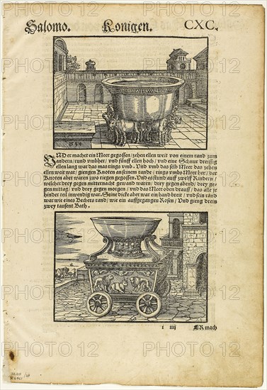 Ceremonial Vessels from Martin Luther (German Bible), plate 29 from Woodcuts from Books of the XVI Century, 1541, assembled into portfolio 1937, Attributed to Monogrammist M.S. (German, active c. 1530-1550), assembled by Max Geisberg (Swiss, 1875-1943), Germany, Woodcut on paper, 108 × 148 mm (image, top), 106 × 148 mm (image, bottom), 296 × 186 mm (sheet)