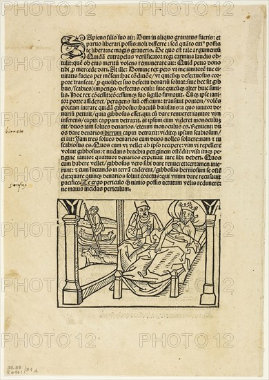 Illustration from Fabulae Aesopi, plate 34 from Woodcuts from Books of the XVI Century, 1501, assembled into portfolio 1937, Unknown Artist (German, 16th century), assembled by Max Geisberg (Swiss, 1875-1943), Germany, Woodcut on paper, 80 × 119 mm (image, recto), 200 × 120 mm (image/te×t, recto), 79 × 117 mm (image, verso), 210 × 118 mm (image/te×t, verso), 271 × 191 mm (sheet)