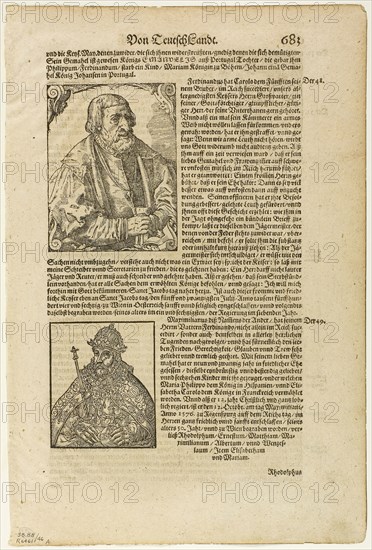 Illustration from Kosmographie by Sebastian Munster, plate 46 from Woodcuts from Books of the XVI Century, 1564, assembled into portfolio 1937, Unknown Artist (Swiss, 16th century), assembled by Max Geisberg (Swiss, 1875-1943), Switzerland, Woodcut on paper, 82 x 106 mm (image, top), 67 x 81 mm (image, bottom), 178 x 281 mm (images/text), 230 x 344 mm (sheet)