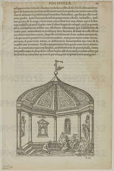 Bath House from Hyperotomachie ou discours du son gede Poliphile, plate 69 from Woodcuts from Books of the XVI Century, 1554, assembled into portfolio 1937, Jean Goujon (French, c.1510-c.1565), assembled by Max Geisberg (Swiss, 1875-1943), France, Woodcut on paper, 173 × 139 mm (image), 281 × 152 mm (image/te×t), 301 × 199 mm (sheet)