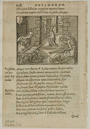 Illustration from Metamorphosis by Ovidius, plate 72 from Woodcuts from Books of the XVI Century, 1575, assembled into portfolio 1937, Unknown Artist (French, 16th century), assembled by Max Geisberg (Swiss, 1875-1943), France, Woodcut on paper, 44 × 50 mm (image), 102 × 66 mm (image/te×t), 113 × 77 mm (sheet)