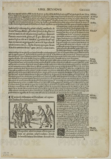 Quomodo debeamus uti liberalitate ad captandam multitudinis beniuolentiam (How We Must Use Liberality to Capture the Favor of the Multitude) from De Officiis by Cicero, plate 82 from Woodcuts from Books of the XVI Century, 1506, assembled into portfolio 1937, Unknown Artist (Italian, 16th century), assembled by Max Geisberg (Swiss, 1875-1943), Italy, Woodcut on paper, 57 x 92 mm (image), 263 x 179 mm (image/text), 315 x 218 mm (sheet)