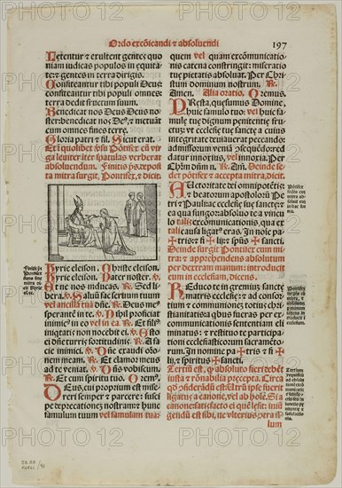 Leaf from Pontificale Romanum, plate 91 from Woodcuts from Books of the XVI Century, 1572, assembled into portfolio 1937, Unknown Artist (Italian, 16th century), assembled by Max Geisberg (Swiss, 1875-1943), Italy, Woodcut on paper, 57 x 82 mm (image), 289 x 211 mm (image/text), 359 x 248 mm (sheet)