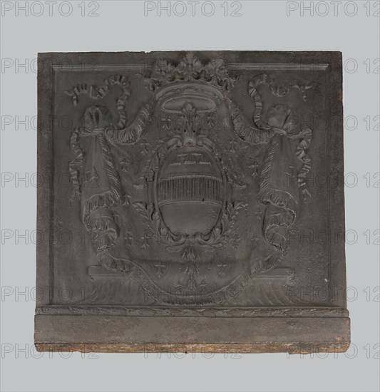 Chimney Plaque: Coat of Arms of Duc de Bethune-Charlost, c. 1678, France, Cast in iron, 87 × 95.9 × 5.7 cm (34 1/4 × 37 3/4 × 2 1/4 in.)