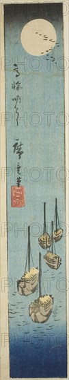 Full Moon over Takanawa (Takanawa meigetsu), section of a sheet from the series Cutouts of Famous Places in Edo (Harimaze Koto meisho), 1852, Utagawa Hiroshige ?? ??, Japanese, 1797-1858, Japan, Color woodblock print, section of harimaze sheet, 34 x 6.2 cm