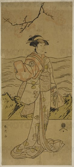 The Actor Iwai Kiyotaro II, c. 1790s, Katsukawa Shun’ei, Japanese, 1762-1819, Japan, Color woodblock print, left sheet of hosoban diptych? (right: 1939.1807), 32.5 x 14.3 cm (12 13/16 x 5 5/8 in.)