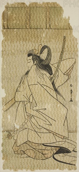 The Actor Onoe Matsusuke I as Prince Takanori in the play Kaeribana Eiyu Taiheiki, performed at the Nakamura Theater in the eleventh month, 1779, c. 1779, Katsukawa Shunsho ?? ??, Japanese, 1726-1792, Japan, Color woodblock print, right sheet of hosoban triptych, 33.3 x 15 cm (13 1/8 x 5 7/8 in.)