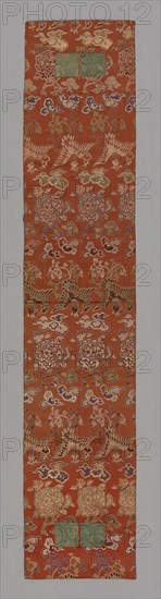 Ôhi (Stole), late Edo period (1789–1868), 1801/25, Japan, Silk compound weave with ground of soft red loosely woven satin., 165 x 33.6 cm (65 x 13 1/4 in.)
