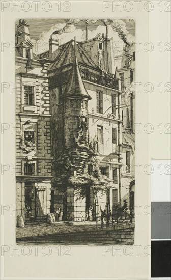 House with a Turret, rue de la Tixéranderie, Paris, 1852, Charles Meryon, French, 1821-1868, France, Etching on ivory wove paper, 247 × 131 mm (image), 247 × 133 mm (plate), 295 × 157 mm (sheet)