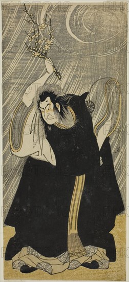 The Actor Nakamura Nakazo I as the thunder god, an incarnation of Kan Shojo, in the play Sugawara Denju Tenarai Kagami, performed at the Morita Theater in the third month, 1780, c. 1780, Katsukawa Shunsho ?? ??, Japanese, 1726-1792, Japan, Color woodblock print, hosoban, 12 3/4 x 5 9/15 in.