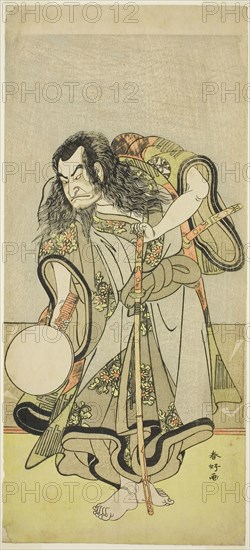 The Actor Nakamura Nakazo I as Monk Shunkan in the Play Hime Komatsu Ne no Hi Asobi (Outing to Pick Pine Seedlings on the Rat-Day of the New Year), Performed as the Last Act of Part Two at the Ichimura Theater in the Seventh Month, 1778, c. 1778, Katsukawa Shunko I, Japanese, 1743-1812, Japan, Color woodblock print, hosoban, probably right sheet of diptych, 32.5 x 14.7 cm (12 13/16 x 5 13/16 in.)