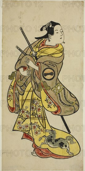 The Actor Ichikawa Monnosuke I, c. 1719, Attributed to Okumura Toshinobu, Japanese, active c. 1717-50, Japan, Hand-colored woodblock print, hosoban, beni-e, 29.2 x 14.2 cm (11 1/2 x 5 9/16 in.)