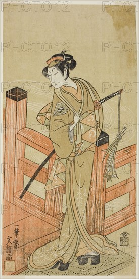 The Actor Nakamura Matsue I as Tsuchiya Umegawa Disguised as the Female Sumo Wrestler Oyodo (?) in the Play Naniwa no Onna-zumo (?), Performed at the Nakamura Theater (?) in the Sixth Month, 1770 (?), c. 1770, Ippitsusai Buncho, Japanese, active c. 1755-90, Japan, Color woodblock print, hosoban, 29.1 x 14.4 cm (11 1/2 x 5 11/16 in.)