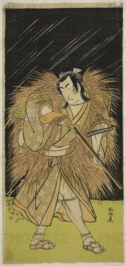 The Actor Ichikawa Monnosuke II as Hayano Kampei in the Play Kanadehon Chushin Najori no Kura, Performed at the Nakamura Theater in the Ninth Month, 1780, c. 1780, Katsukawa Shunko I, Japanese, 1743-1812, Japan, Color woodblock print, hosoban, 32.8 x 15.2 cm (12 15/16 x 6 in.)