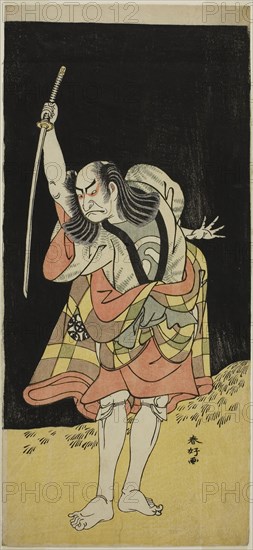 The Actor Nakamura Nakazo I as Ippei (?) in the Play Koi Nyobo Somewake Tazuna (?), Performed at the Ichimura Theater (?) in the Eighth Month, 1778 (?), c. 1778, Katsukawa Shunko I, Japanese, 1743-1812, Japan, Color woodblock print, hosoban, right sheet of diptych, 32.7 x 15 cm (12 7/8 x 5 7/8 in.)
