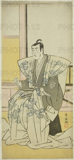 The Actor Matsumoto Koshiro IV as Hatakeyama Shigetada in the Play Edo no Fuji Wakayagi Soga, Performed at the Nakamura Theater in the First Month, 1789, c. 1789, Katsukawa Shunsen, Japanese, active 1780s-early 1790s, Japan, Color woodblock print, hosoban, 32 x 14.6 cm (12 5/8 x 5 3/4 in.)