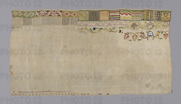 Sampler, 19th century, Spain or Mexico, Spain, embroidery, 15 3/8 x 28 5/8 in.