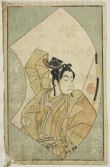 The Actor Sawamura Tanosuke I, from A Picture Book of Stage Fans (Ehon butai ogi), 1770, Katsukawa Shunsho ?? ??, Japanese, 1726-1792, Japan, Color woodblock print, page from illustrated book, 9 5/8 x 6 in.
