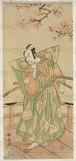 The Actor Ichikawa Danjuro V as Momonoi Wakasanosuke Yasuchika (?) in the Play Kanadehon Chushingura (?), Performed at the Nakamura Theater (?) in the Fifth Month, 1771 (?), c. 1771, Katsukawa Shunsho ?? ??, Japanese, 1726-1792, Japan, Color woodblock print, hosoban, 31.5 x 14.1 cm (12 3/8 x 5 3/8 in.)