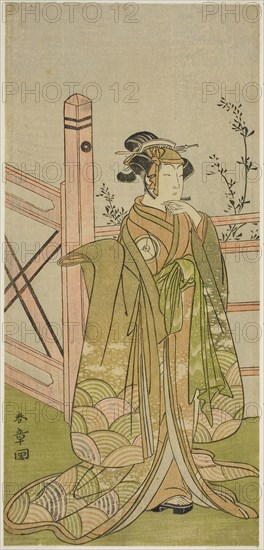 The Actor Iwai Hanshiro IV in an Unidentified Role, c. 1772, Katsukawa Shunsho ?? ??, Japanese, 1726-1792, Japan, Color woodblock print, hosoban, 29 x 13.7 cm (11 7/16 x 5 3/8 in.)