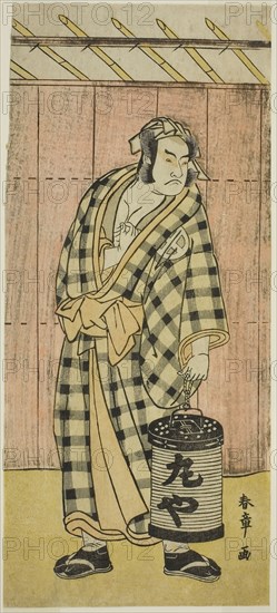 The Actor Otani Hiroji III as Maruya Gorohachi in the Play Kotobuki Banzei Soga, Performed at the Ichimura Theater in the Fifth Month, 1783, c. 1783, Katsukawa Shunsho ?? ??, Japanese, 1726-1792, Japan, Color woodblock print, hosoban, center sheet of triptych, 30.7 x 13.3 cm (12 1/16 x 5 1/4 in.)