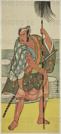 The Actor Ichimura Uzaemon IX as the Yakko Matahei in the Play Mukashi Otoko Yuki no Hinagata, Performed at the Ichimura Theater in the Eleventh Month, 1781, c. 1781, Katsukawa Shunsho ?? ??, Japanese, 1726-1792, Japan, Color woodblock print, hosoban, 30.8 x 13.8 cm (12 1/8 x 5 7/16 in.)