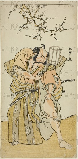 The Actor Ichikawa Danzo IV as Kamakura no Gongoro Kagemasa, in the Fifth Scene of the Play Date Nishiki Tsui no Yumitori (A Dandyish Brocade: Opposing Warriors), Performed at the Morita Theater in the Eleventh Month, 1778, c. 1778, Katsukawa Shunsho ?? ??, Japanese, 1726-1792, Japan, Color woodblock print, hosoban, right sheet of diptych or triptych, or center sheet of triptych, 31.5 x 15.6 cm (12 3/8 x 6 in.)