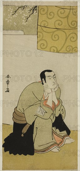 The Actor Ichikawa Monnosuke II as a Buddhist Monk in the Play Edo no Hana Mimasu Soga, Performed at the Nakamura Theater in the Fourth Month, 1783, c. 1783, Katsukawa Shunsho ?? ??, Japanese, 1726-1792, Japan, Color woodblock print, hosoban, left sheet of triptych (?), 32 x 14.2 cm (12 5/8 x 5 9/16 in.)