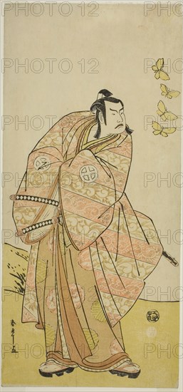 The Actor Otani Hiroji III as Makino Arataro Tokizumi in the Play Hana no O-Edo Masakado Matsuri, Performed at the Ichimura Theater in the Eleventh Month, 1789, c. 1789, Katsukawa Shunsho ?? ??, Japanese, 1726-1792, Japan, Color woodblock print, hosoban, 31.8 x 14.8 cm (12 1/2 X 5 13/16 in.)