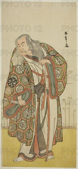 The Actor Nakamura Nakazo I as the Sword Master Takuma Genryu (?) in the Play Edo no Fuji Wakayagi Soga (?), Performed at the Nakamura Theater (?) in the First Month, 1789 (?), c. 1789, Katsukawa Shunsho ?? ??, Japanese, 1726-1792, Japan, Color woodblock print, hosoban, 32.7 x 15 cm (12 7/8 x 5 7/8 in.)