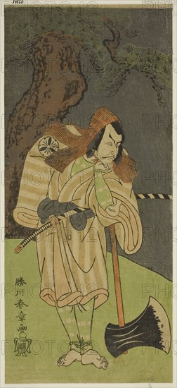 The Actor Matsumoto Koshiro II as Osada no Taro Kagemune Disguised as the Woodcutter Gankutsu no Gorozo in the Play Nue no Mori Ichiyo no Mato, Performed at the Nakamura Theater in the Eleventh Month, 1770, c. 1770, Katsukawa Shunsho ?? ??, Japanese, 1726-1792, Japan, Color woodblock print, hosoban, 31 x 13.8 cm (12 3/16 x 5 7/16 in.)