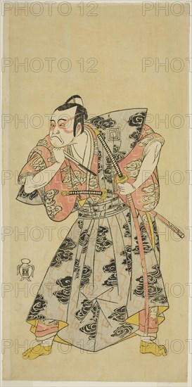 The Actor Ichikawa Danzo III as Fuwa Banazemon in the Play Date Moyo Kumo ni Inazuma, Performed at the Morita Theater in the Tenth Month, 1768, c. 1768, Katsukawa Shunsho ?? ??, Japanese, 1726-1792, Japan, Color woodblock print, hosoban, 31 x 15.4 cm (12 3/16 x 6 1/16 in.)
