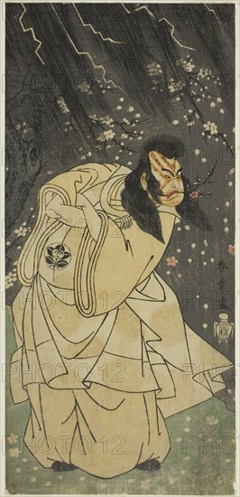 The Actor Ichimura Uzaemon IX as Kan Shojo in the Play Sugawara Denju Tenarai Kagami, Performed at the Ichimura Theater in the Eighth Month, 1768, c. 1768, Katsukawa Shunsho ?? ??, Japanese, 1726-1792, Japan, Color woodblock print, hosoban, 29.4 x 13.8 cm (11 9/16 x 5 7/16 in.)