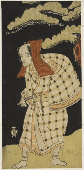 The Actor Arashi Otohachi I as Numataro Kyusei Disguised as the Burglar Ipponzaemon in the Play Otokoyama Yunzei Kurabe, Performed at the Ichimura Theater in the Eleventh Month, 1768, c. 1768, Katsukawa Shunsho ?? ??, Japanese, 1726-1792, Japan, Color woodblock print, hosoban, 28.5 x 13.7 cm (11 1/4 x 5 3/8 in.)