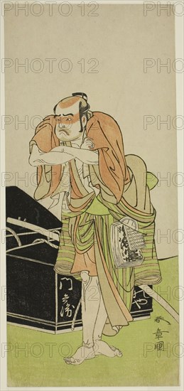 The Actor Otani Tomoemon I as Kawatabiya Mombei in the Play Oyoroi Ebido Shinozuka, Performed at the Nakamura Theater in the Eleventh Month, 1772, c. 1772, Katsukawa Shunsho ?? ??, Japanese, 1726-1792, Japan, Color woodblock print, hosoban, 30.7 x 13.8 cm (12 1/16 x 5 7/16 in.)