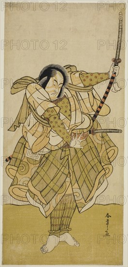 The Actor Ichikawa Monnosuke II in an Unidentified Role, c. 1779, Katsukawa Shunsho ?? ??, Japanese, 1726-1792, Japan, Color woodblock print, hosoban, 33.2 x 15.4 cm (13 1/8 x 6 1/16 in.)