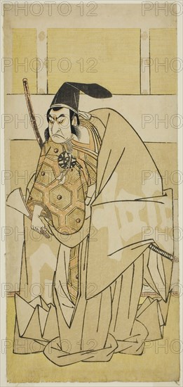 The Actor Nakamura Nakazo I as Ko no Moronao in the Play Kanadehon Chushingura, Performed at the Morita Theater in the Eighth Month, 1779, c. 1779, Katsukawa Shunsho ?? ??, Japanese, 1726-1792, Japan, Color woodblock print, hosoban, 32.9 x 15.2 cm (12 15/16 x 6 in.)