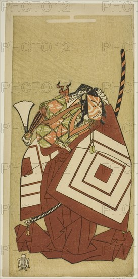 The Actor Ichikawa Danjuro V as Watanabe Kiou Takiguchi in the Play Nue no Mori Ichiyo no Mato, Performed at the Nakamura Theater in the Eleventh Month, 1770, c. 1770, Attributed to Katsukawa Shunsho ?? ??, Japanese, 1726-1792, Japan, Color woodblock print, hosoban, 32.5 x 15.3 cm (12 13/16 x 6 in.)