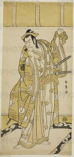 The Actor Nakamura Nakazo I as Nagao Terutora in the Play Kuruma-gakari Tekuda no Gumbai, Performed at the Ichimura Theater in the Eleventh Month, 1783, c. 1783, Katsukawa Shunsho ?? ??, Japanese, 1726-1792, Japan, Color woodblock print, hosoban, 32.5 x 14.8 cm (12 13/16 x 5 13/16 in.)