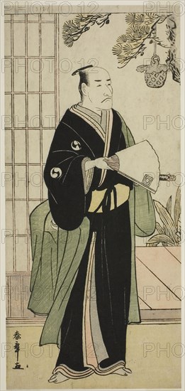 The Actor Ichikawa Danjuro V as Oboshi Yuranosuke in the Play Kanadehon Chushingura, Performed at the Nakamura Theater in the Fifth Month, 1783, c. 1783, Katsukawa Shunsho ?? ??, Japanese, 1726-1792, Japan, Color woodblock print, hosoban, 32.1 x 14.8 cm (12 5/8 x 5 13/16 in.)